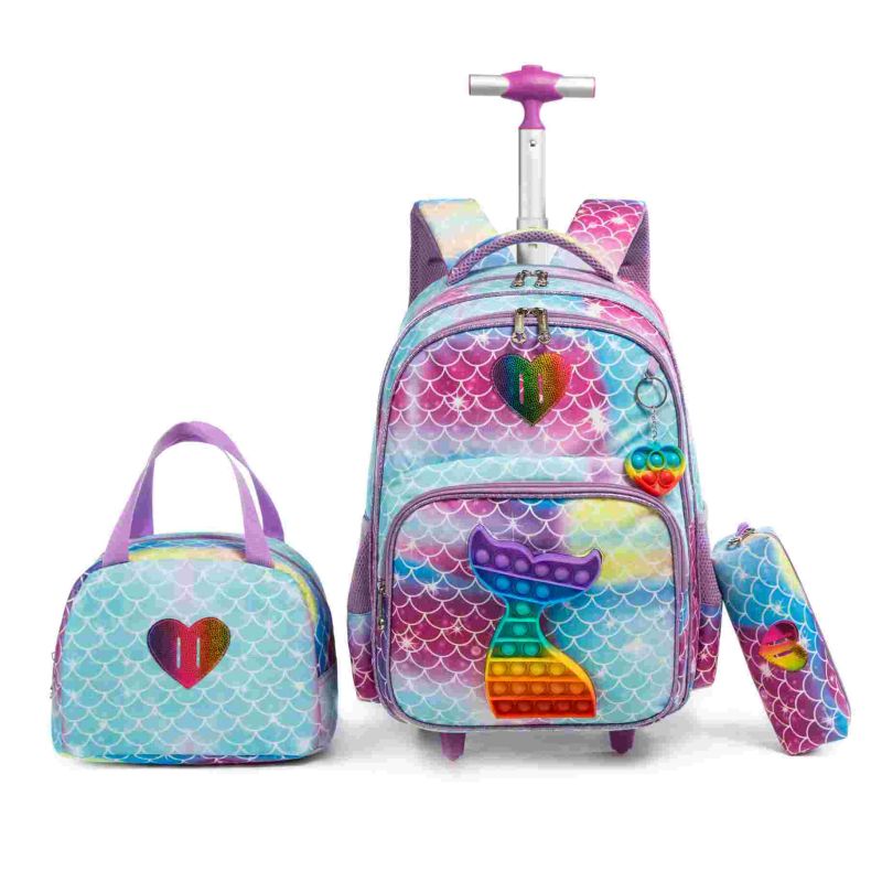 10803T-3Rolling Backpack Set Rainbow Mermaid For Girls 4-12 Years ...