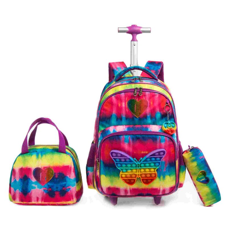 10802T-2 Butterfly POP Up School Wheels Backpack Trolley Backpack ...