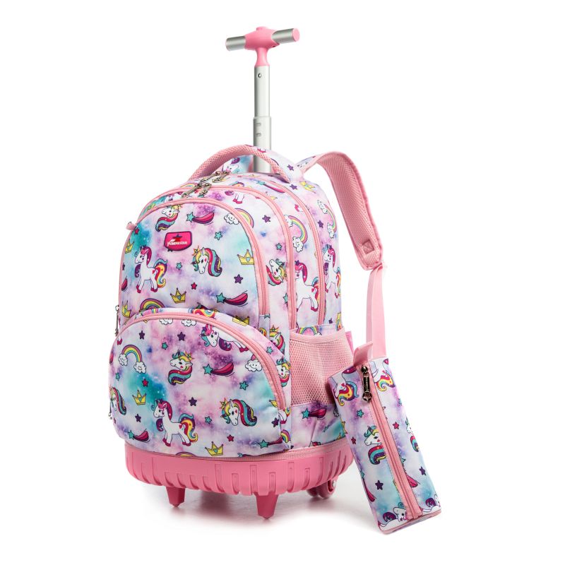 Unicorn Rolling Wheeled School Bags With Lunch Bag Pencil Case - kelvincorp