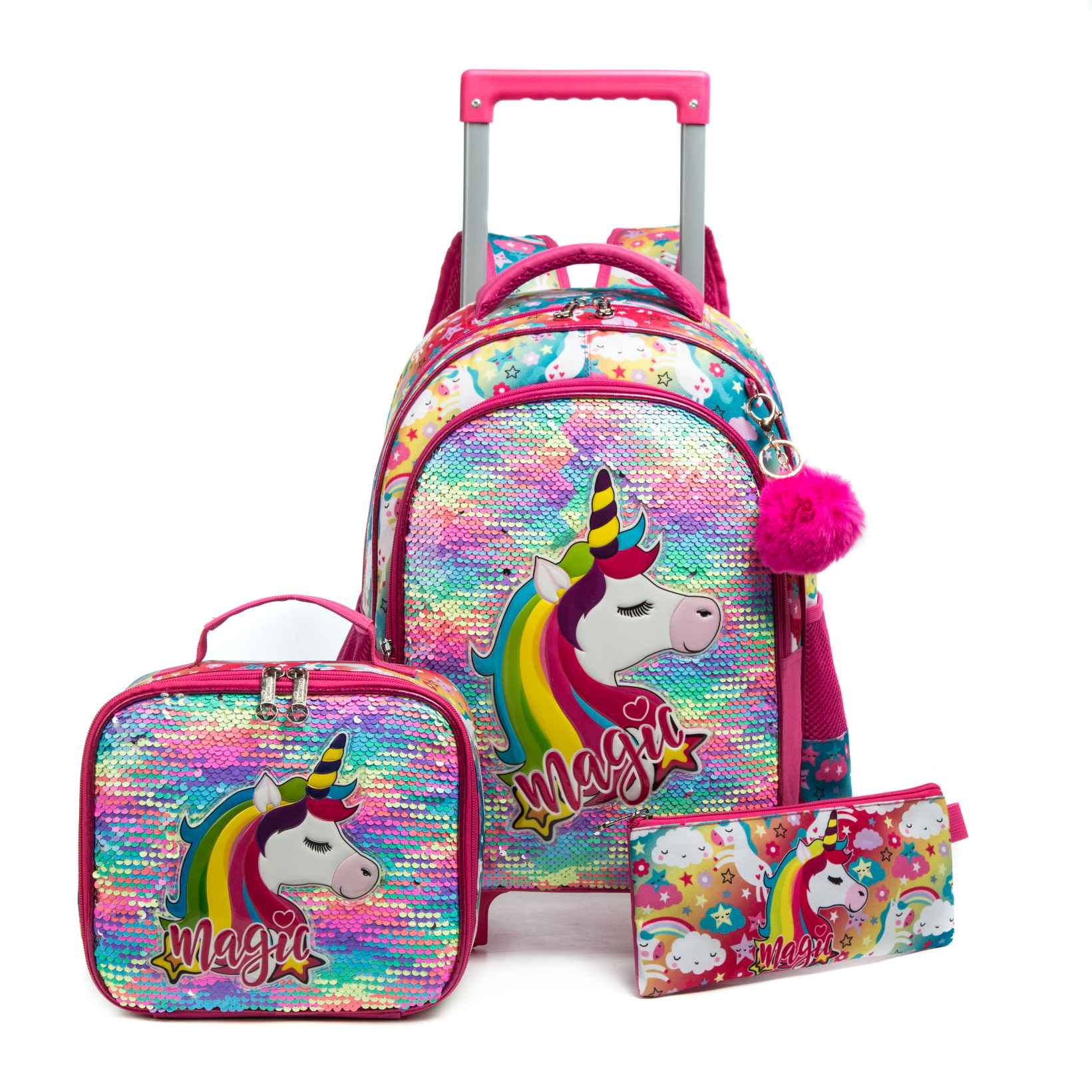 T 3 Unicorn Sequins Trolley Backpack Cute 2