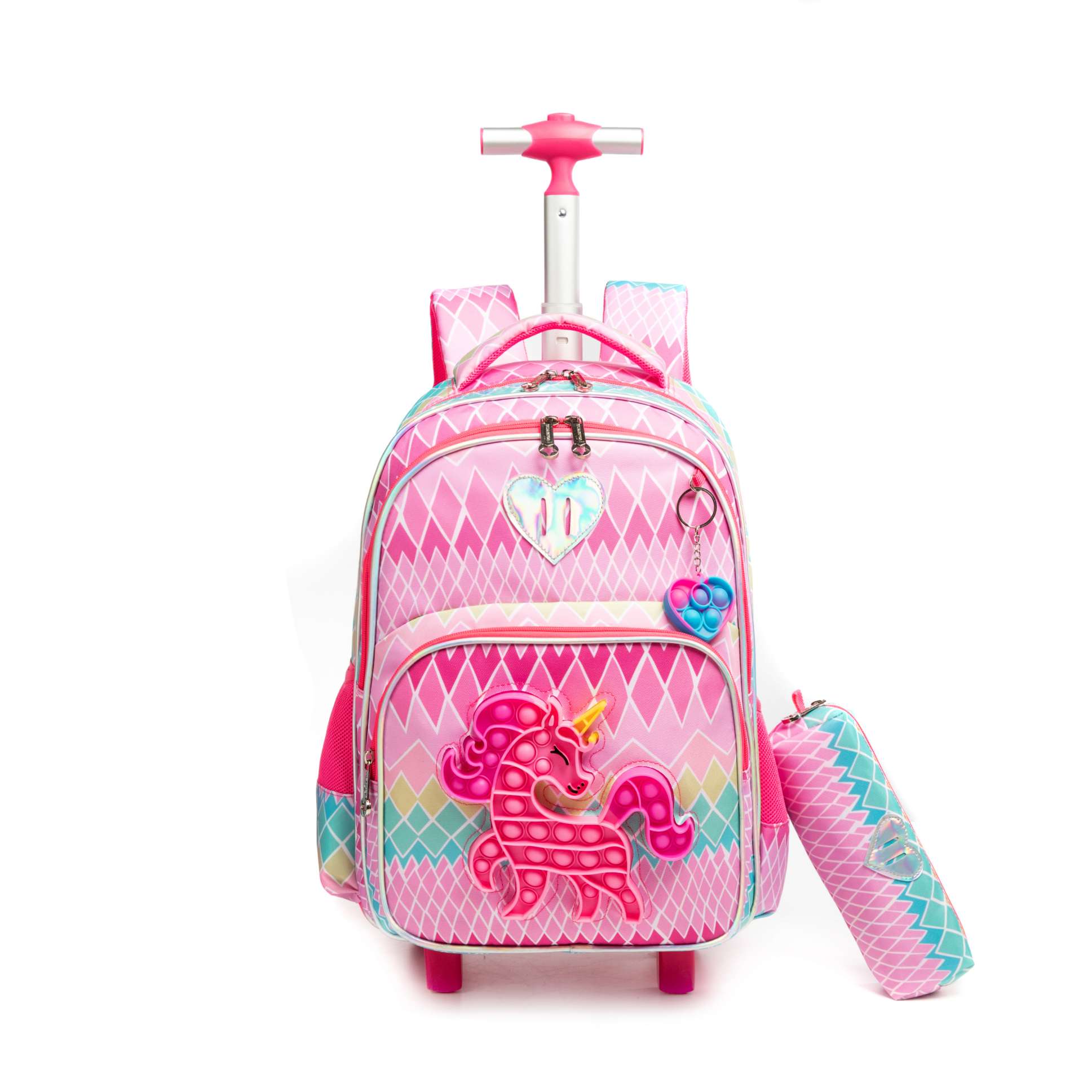 T 3 Cute Unicorn Rolling Backpack with Wheels for Elementary Kids Pink 3