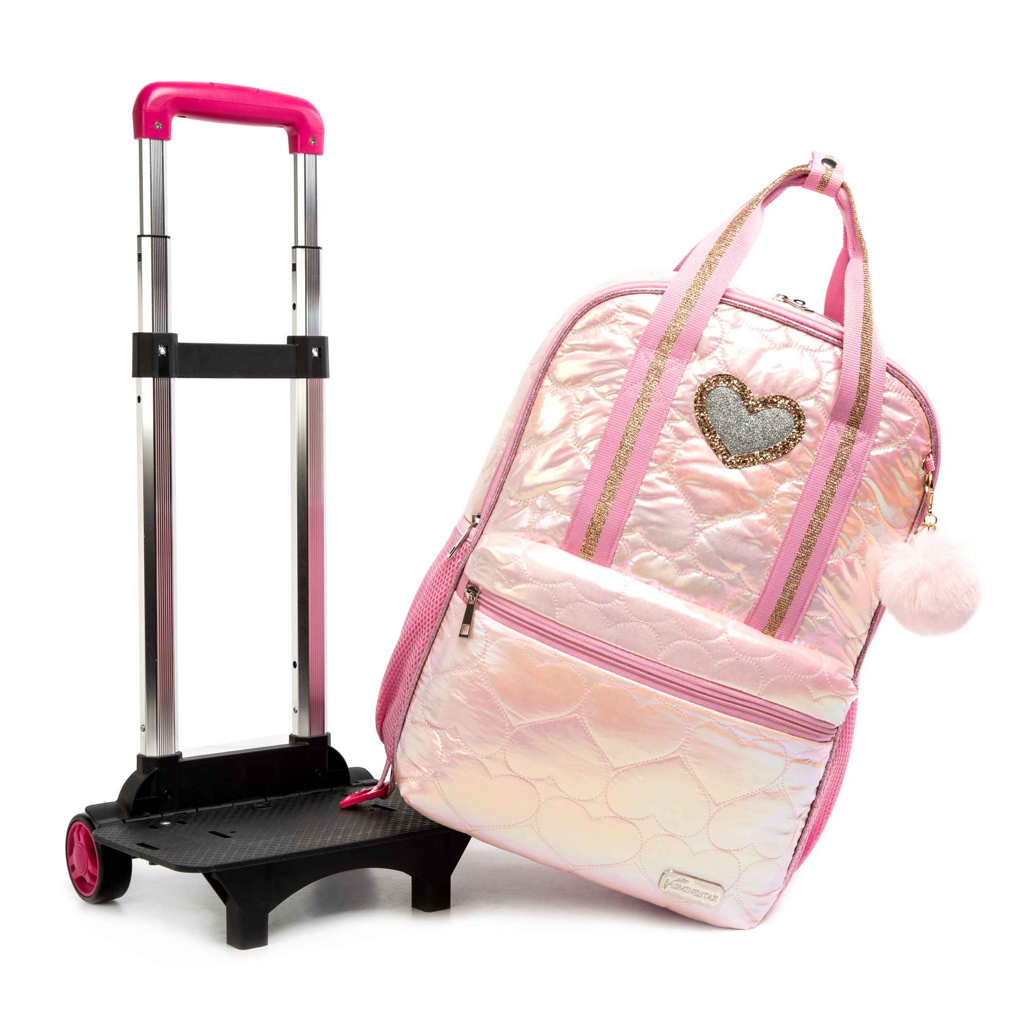 T 3 Girls Pink Rolling Backpack with Wheels 1