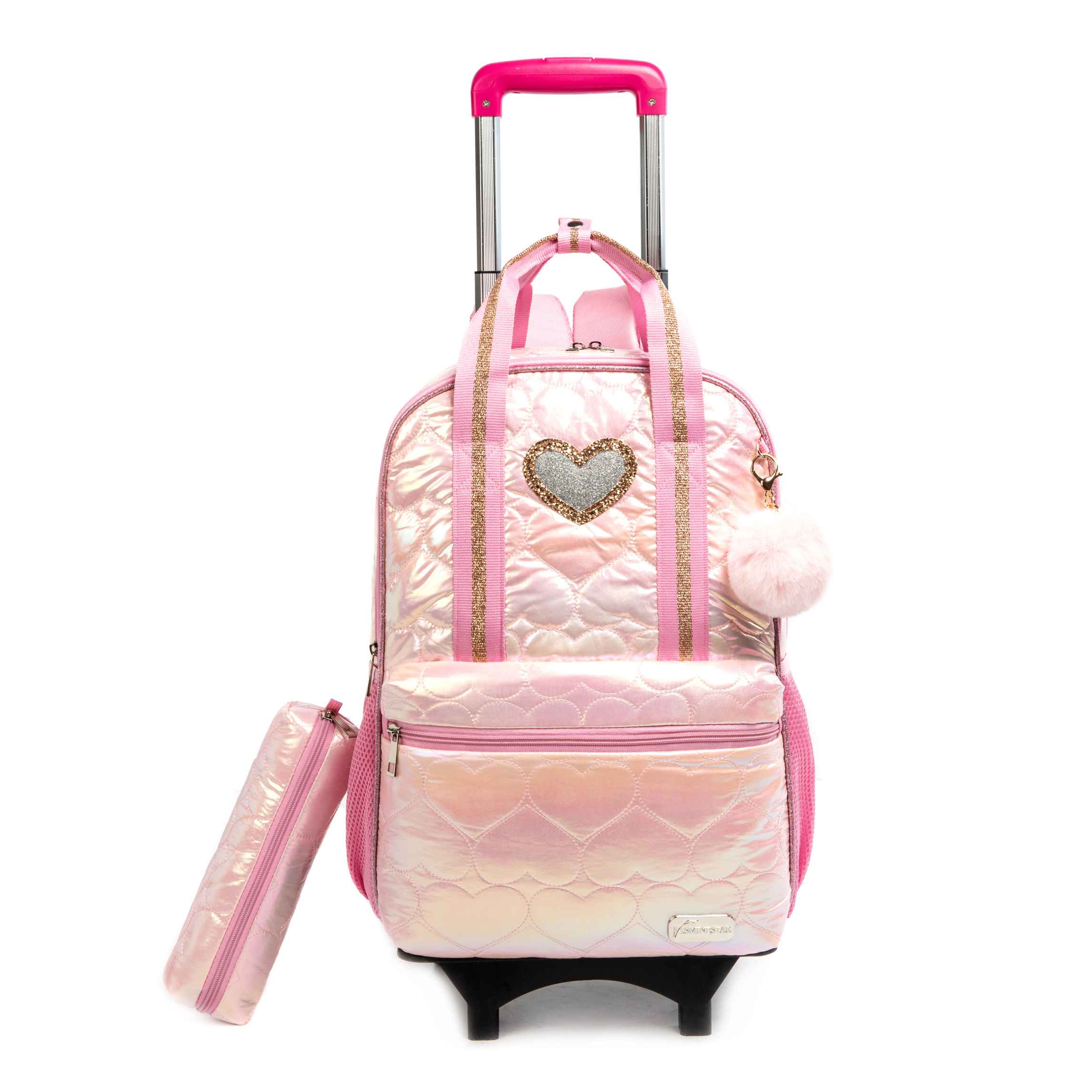 T 3 Girls Pink Rolling Backpack with Wheels 4