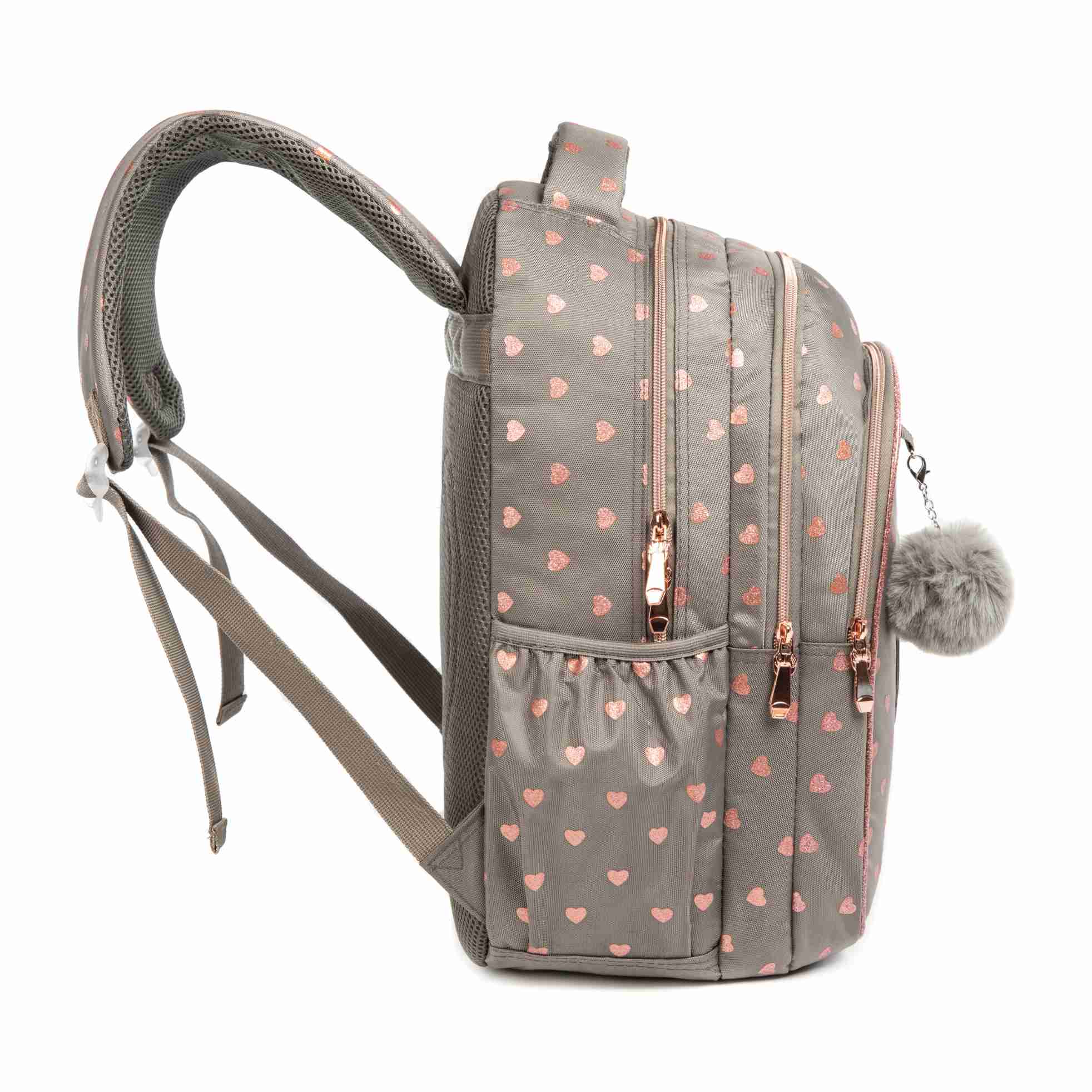  3 Grey Love Heart Backpack Student Kids 1