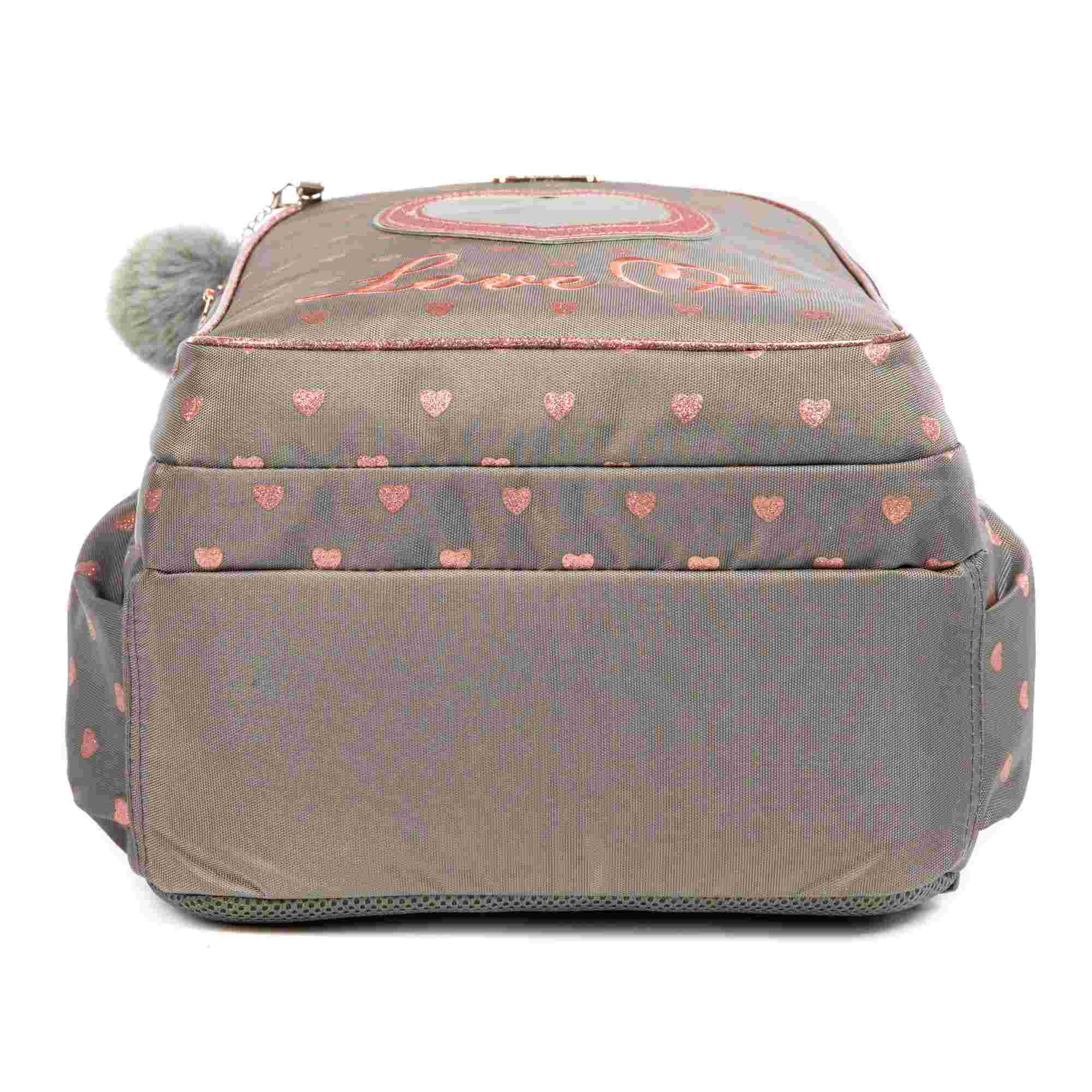  3 Grey Love Heart Backpack Student Kids 7