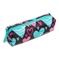 Heart pattern pencil case with teal zipper. Custom school stationery pouch by a leading Supplier.