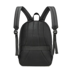 Back view of a black waterproof backpack with a breathable mesh panel and padded straps. Custom outdoor backpack by a professional Backpack Manufacturer.