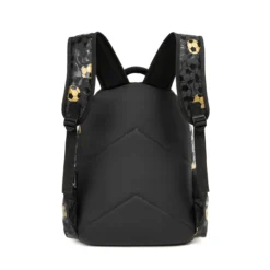 Back view of a black and gold 3D soccer backpack with breathable padded straps and an ergonomic design. Custom sports backpack by a professional Backpack Manufacturer