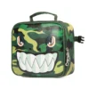 Side profile of a cool monster lunch bag showing its depth, green zipper, and side buckle. High-density fabric bag by a Backpack OEM Supplier.