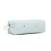 3D angled view of a matching mint green daisy-patterned pencil case with a daisy-shaped zipper pull. Compact school pouch by a Custom Backpack Manufacturer.