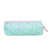 Front view of a matching mint sprinkle-patterned pencil case with a pink zipper and a star-shaped zipper pull. Matching stationery pouch by a Backpack OEM Supplier.