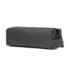 3D angled view of a black pencil case with a cord zipper pull. Sleek stationery pouch by a leading Backpack Manufacturer.