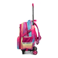 Side profile of a gradient rolling backpack showing sturdy wheels and straps. Durable school gear by a Backpack Manufacturer.