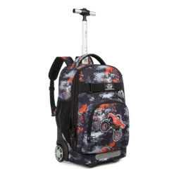 This unique perspective focuses on the backpack's reinforced base, featuring sturdy, large-diameter wheels and a convenient bottom grab handle. As a reliable OEM Supplier, we use high-grade plastics and reinforced stitching for the rolling mechanism. This ensures that your Private Label Bulk Backpacks hold up well against heavy school loads and rough terrain.