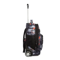 This side angle showcases the backpack's generous depth, perfect for carrying multiple textbooks, alongside a large mesh water bottle pocket. As a detail-oriented OEM Manufacturer, we design our Custom rolling backpacks to be both spacious and smooth-rolling, ensuring a premium user experience for your Private Label customers.